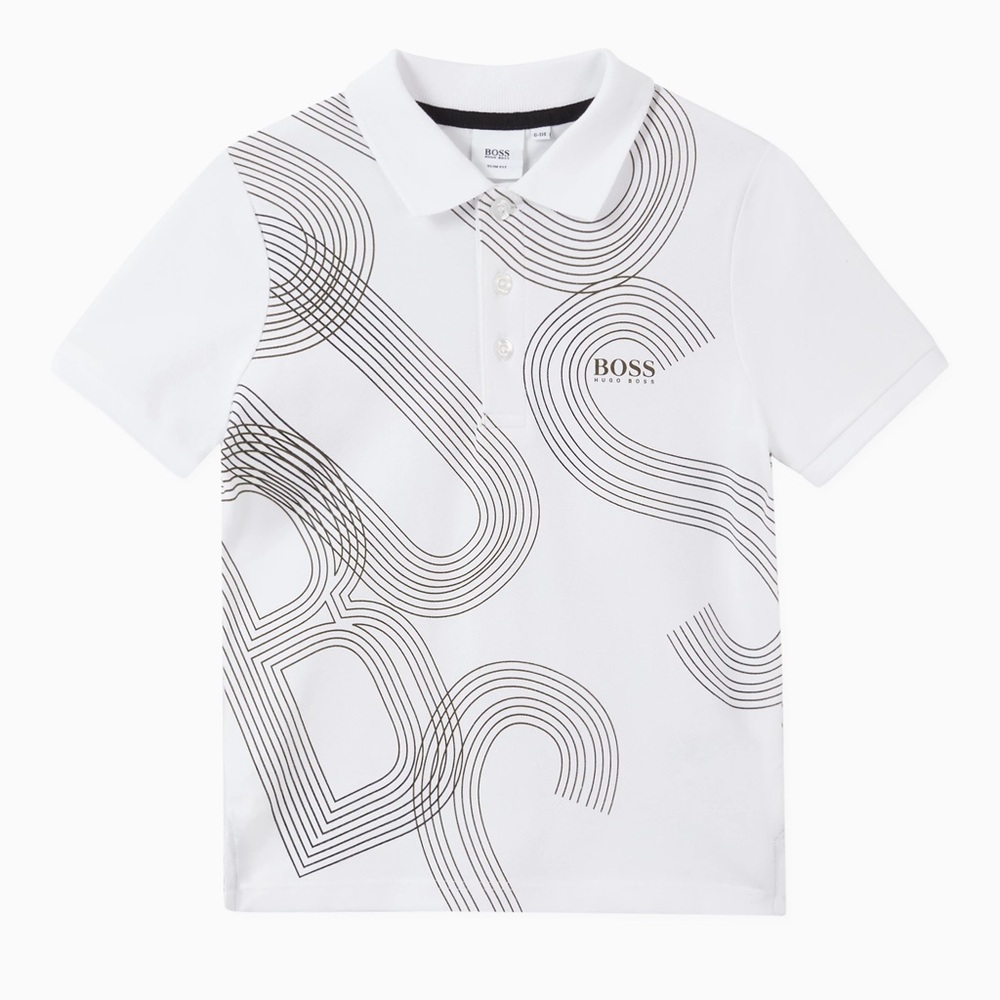 BOSS Hugo boss boys cotton stretch logo polo white shirt